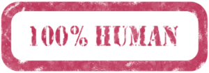 Stamp-like logo with the text: 100 % HUMAN